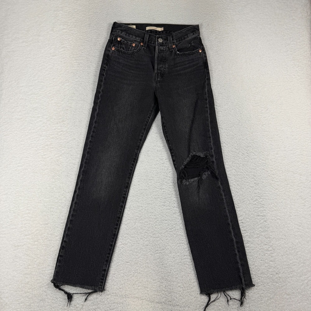 Levi's Premium Wedgie Straight Jeans Women 24x26 Black Button Fly Denim Stretch